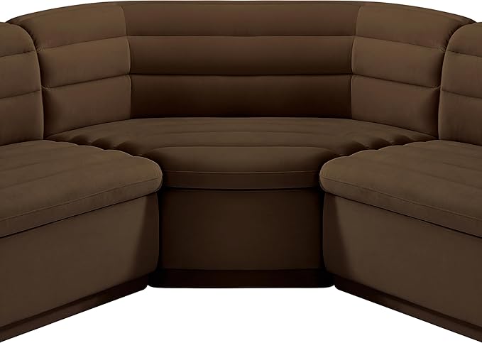 Meridian Furniture 194Brown-Sectional Cascade Collection Modern | Contemporary Modular Sectional with Soft Brown Velvet Fabric, Deep Channel Tufting, Curved Arms, 148" W x 80" D x 28" H, Brown