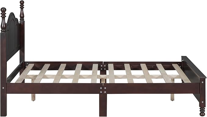 3-Pieces Bedroom Sets, Retro Style Full Size Platform Bed with Wooden Slat Support and Headboard, Wooden Bedroom Furniture Set with 2 Nightstands for Kids Teens Adults Bedroom (Walnut + Wood 078)