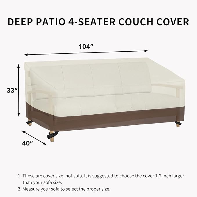 Easy-Going Waterproof Outdoor Couch Cover, Heavy Duty 3-Seater Patio Sofa Cover, Winchdproof Outdoor Furniture Cover with Air Vent (104Wx40Dx33H inch, Beige/Dark Brown) - Image 6