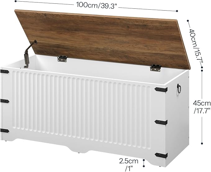HOOBRO Storage Bench, Toy Box Organizer, Toy Chest with Safety Hinge, Farmhouse Style Storage Chest, 39.3 x 15.7 x 17.7 Inches for Living Room, Bedroom, Entryway, White and Walnut WH26CW01 - Image 5
