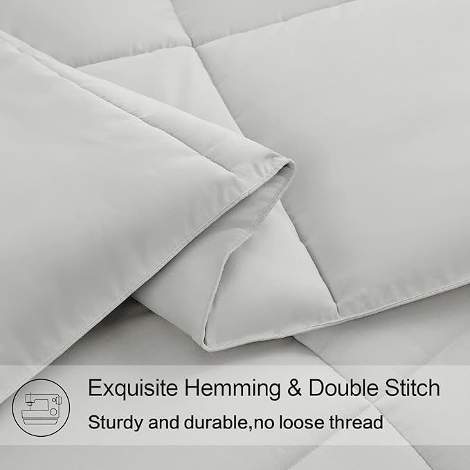 EASELAND Twin Size Down Alternative Comforter - Quilted Duvet Insert for All Seasons, Soft Lightweight with Corner Tabs, Summer Winter Warm Bedding, Light Grey 64×88 Inches