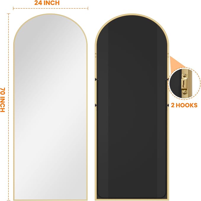 TRAHOME Full Length Arched Mirror, 70"x24" Standing Floor Full Body Mirror for Wall with Aluminum Alloy Frame for Bedroom, Living Room, Dressing Room(Gold) - Image 7