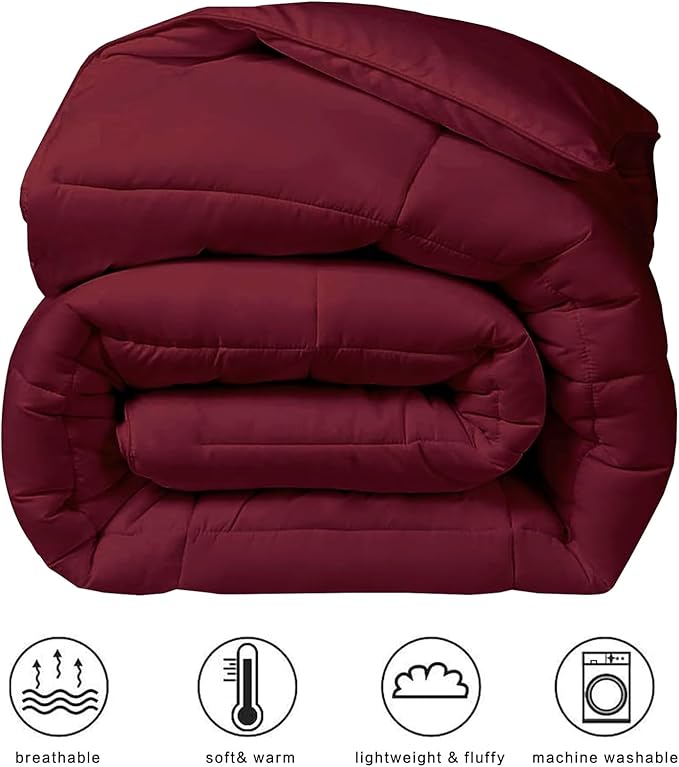 COHOME Premium Oversized Queen Size Comforter, All-Season Quilted Down Alternative Duvet Insert, Luxury Hotel GentleSoft Comforter with Anti-Clump Tech & 8 Tabs - Reversible - Burgundy 98x98 inches