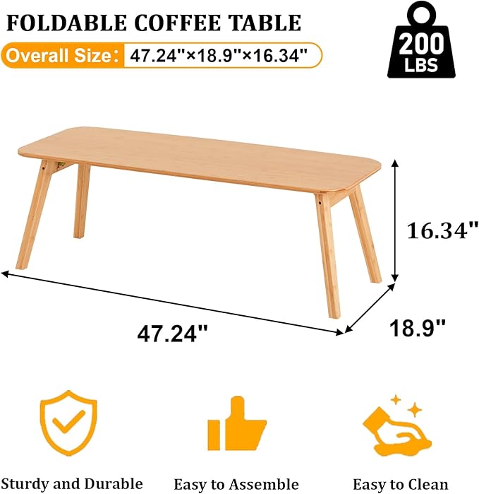 Coffee Table Foldable Mid Century Desk TV Stand with Open Storage Shelf Center Table for Living Room Furniture RV No Assembly (Natural-120cm)