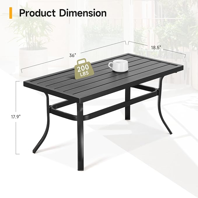 ONBRILL Small Metal Outdoor Coffee Side Table, Steel Coffee Tables for Patio, Outside, Garden, Balcony, Backyard and Living Room, Rectangle, Black - Image 3