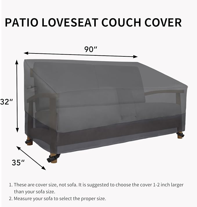 Easy-Going Waterproof Outdoor Loveseat Cover, Heavy Duty 2-Seater Patio Couch, Windproof Furniture With Air Vent (90Wx35Dx32H inch, Gray/Dark Gray) - Image 6
