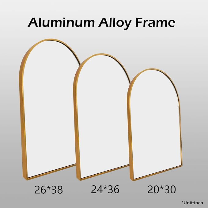 HARRITPURE 2Pcs Arched Bathroom Mirror ​Wall Mounted Mirror Aluminum Alloy Frame for Bathroom,Vanity Mirror Home Decor for Bathroom Bedroom Living Room Entryway (Gold, 20"*30") - Image 4