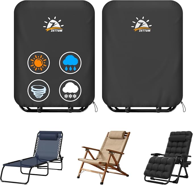 Zettum Zero Gravity Chair Cover 2 Pack - 600D Outdoor Folding Patio Chair Covers Heavy Duty & Waterproof, Premium Gravity Chair Cover with Adjustable Cord and Snap Buckles (28" W x 13" D x 44" H) by Zettum