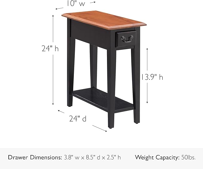 Leick Home Haven Ridge Narrow End Table, Solid Wood, with Drawer and Shelf, for Living Room and Small Spaces, Medium Oak and Black, 9017-SL