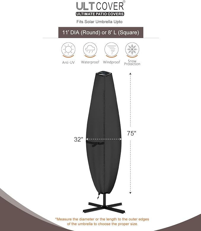 ULTCOVER Patio Parasol 600D Waterproof Clear Top Outdoor Umbrella Cover - Fits Solar Umbrella 8-11 Feet, Black - Image 3