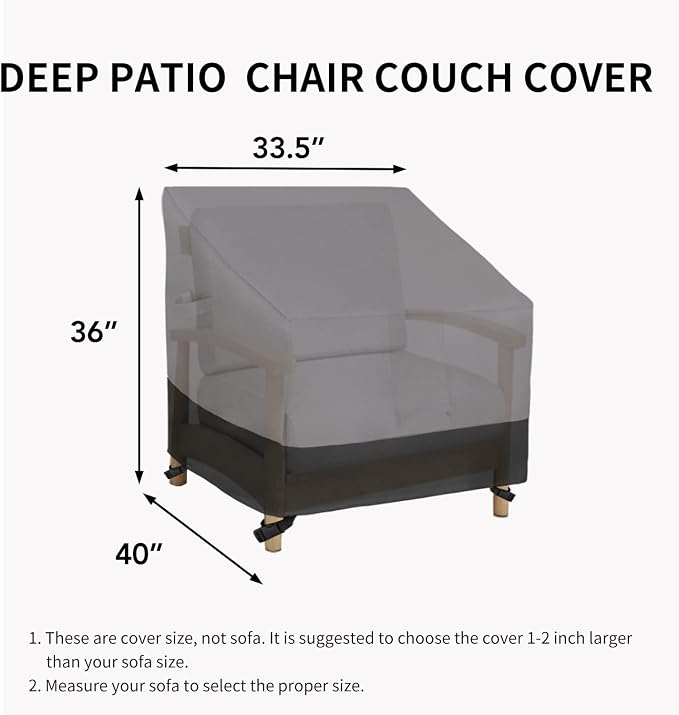 Easy-Going Outdoor Chair Cover Waterproof, Heavy Duty Patio Chair Cover, Windproof Outdoor Furniture Cover with Air Vent (2 Pack-33.5Wx40Dx36H inch, Gray/Black) - Image 6