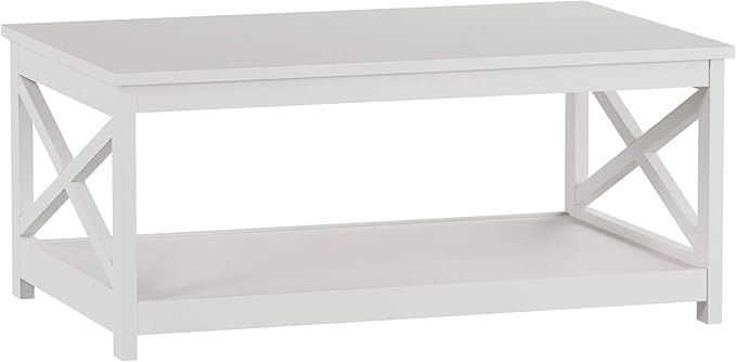 Coffee Table - 2-Tiered Wood Sofa Table - Low Profile and X-Leg Design Living Room Furniture for Storage, Display, or TV Stand by Lavish Home (White)