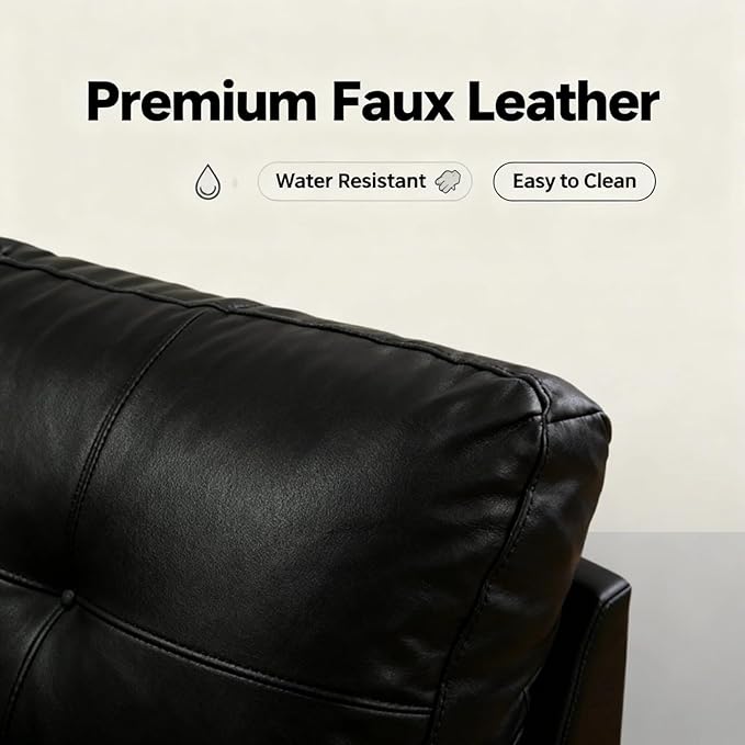 L-Shape Sofa with Storage Ottoman, 3-Piece Faux Leather Sectional Sofa Set, Modern Living Room Couch with Chaise Lounge, Tufted Upholstered Sofa Set for Apartment Living Room, Black