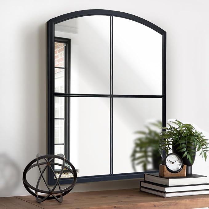 WAMIRRO Black Window Pane Mirror,Farmhouse Arched Grid Mirrors for Fireplace/Entryway/Hallway/Living Room 28"X36" - Image 2