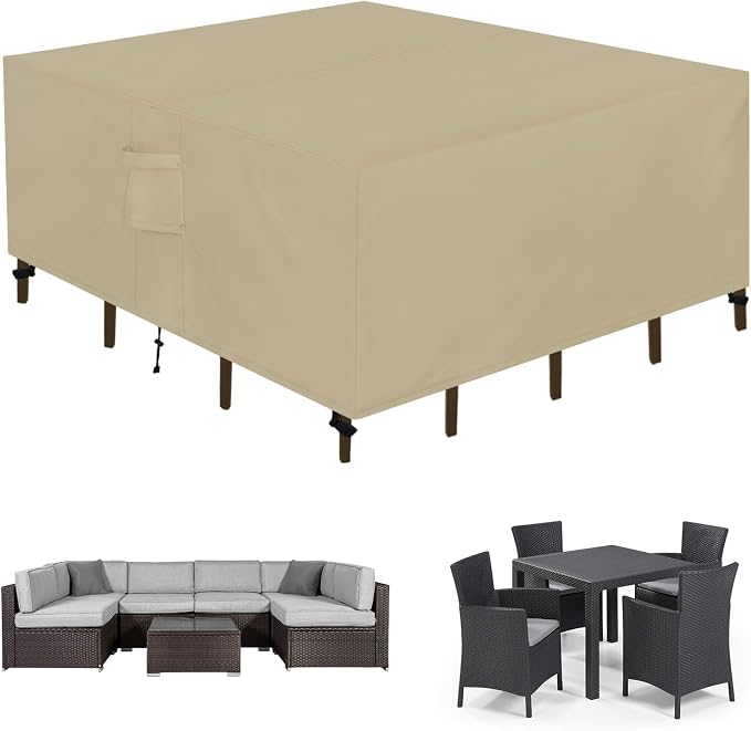 Easy-Going Square Patio Furniture Cover Waterproof Outdoor Dining Table and Chair Cover Anti-UV Outside Sectional Sofa Set Covers (126"L x 126"W x 32"H, Camel) by Easy-Going