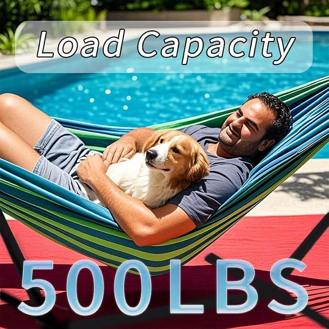 ANAGOO Double Hammock with Stand, 2 Person Hammock with Carrying Bag,Heavy Duty Portable,500 lb Capacity, Perfect for Both Indoors and Outdoors，Ocean Breeze - Image 4