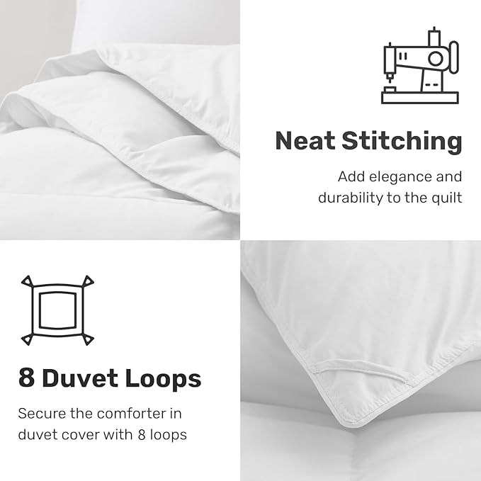 UNIKOME Goose Feather Down Fiber Comforter - All Season Duvet Insert Queen with Soft Downproof Cover, Cloud-Like Fluffiness Bed Comforters with Corner Tabs (Full/Queen, White, 88"X88")