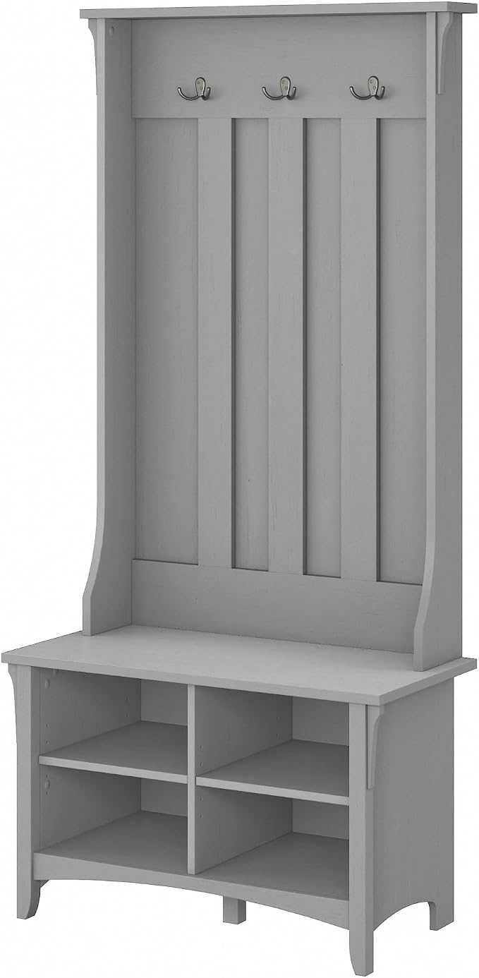 Bush Furniture Salinas Hall Tree with Shoe Storage Bench in Cape Cod Gray by BushHome