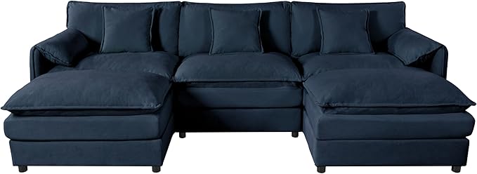 109-Inch U-Shaped Sectional Cloud Sofa Oversized Modular 5 Seaters Sofa Couch with 2 Ottoman Chaise and Pillow Armrest, Chenille Upholstered Convertible Cloud Couch