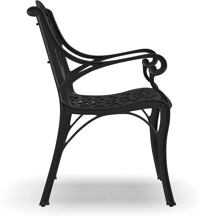 Homestyles Sanibel Black Stationary Cast Aluminum Outdoor Dining Chair, 2 Piece Patio Chairs, Set of 2 Garden Chairs with Armrest & Backrest for Garden Patio Pool Beach Yard, Black - Image 10