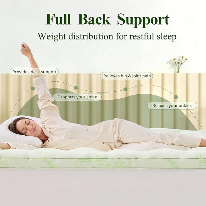 Memory Foam Mattress Topper - Viscose Made from Bamboo Pillow Top Thick Twin Size Mattress Pad for Back Pain, Ultra Soft & Cooling for Hot Sleepers, 6-18'' Deep Pocket, Green