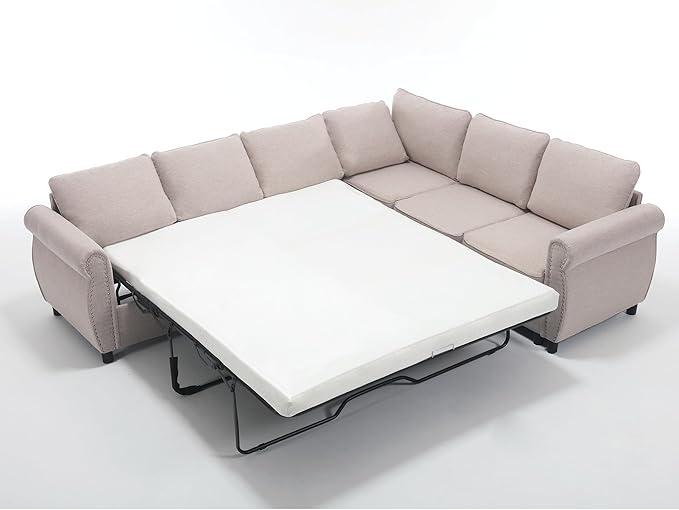Ball & Cast 104" Sleeper Sofa Bed, L Shaped 6 Seater Sectional Sofa Couch with Pull Out Bed, 2 in 1 Pull Out Couch for Living Room, Office, Apartment,Beige