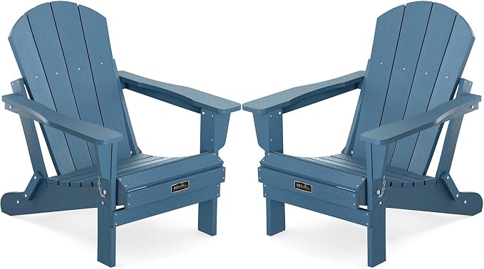 SERWALL Foldable Adirondack Chair Set of 2 for Patio Garden Outdoors Fire Pit-Blue by SERWALL