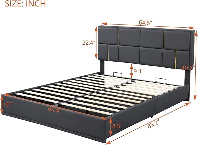 2 Piece Queen Size Bedroom Sets with Ottoman Hydraulic Storage Bed Frame with Headbaord and Storage Bench - Black