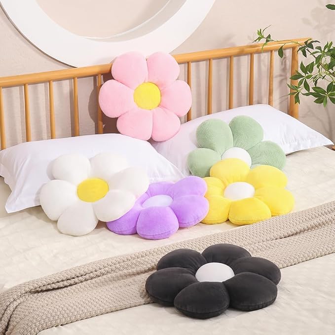 17.7 Inch Yellow Flower Pillow – Daisy Shaped Cute Decorative Flower Throw Pillow, Soft Floral Seating Cushion Floor Pillows for Sofa, Bed, Chair & Room Decorations for Home