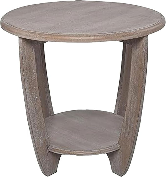 COZAYH Rustic Farmhouse End Table with Storage Shelf, French Country Modern Round Accent Side Table for Small Spaces, Vintage Grey Finish