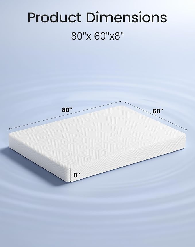 Vipbear Queen Mattress 8 Inch, Firm Memory Foam Mattresses in a Box for Back Pain Relief, Pressure Relief Cool Sleep with Gel Foam, Removeable Fiberglass Free Cover, CertiPUR-US Certified 80''x 60''