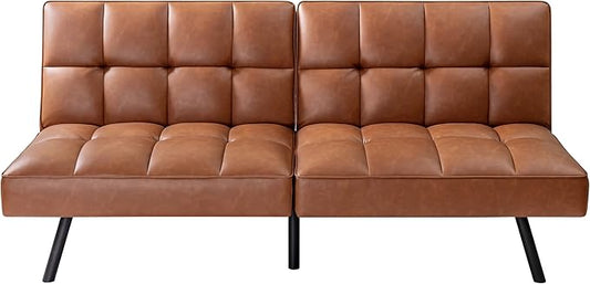 Futon Sofa Bed, Comfortable Futon Sofa Couch, Memory Foam Convertible Loveseat Sofa Bed, Split Back & Seat, Brown