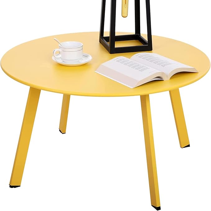 Meluvici Outdoor Side Table, Outdoor/Indoor Metal Steel Patio Coffee Table, Round Weather Resistant Anti-Rust (Yellow) by Meluvici