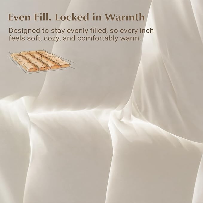 downluxe Feather Down Fiber Comforters Queen Size Fluffy All Season Duvet Insert Soft Breathable Bedding Comforter with Box Stitch Design & 8 Duvet Loops