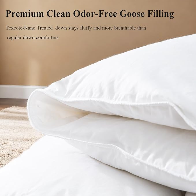 Globon Winter White Goose Down Comforter King Size,Down Duvet Insert, 800 Fill Power, 420 Thread Count,Ultra Soft Noiseless Shell with Corner Tabs, White