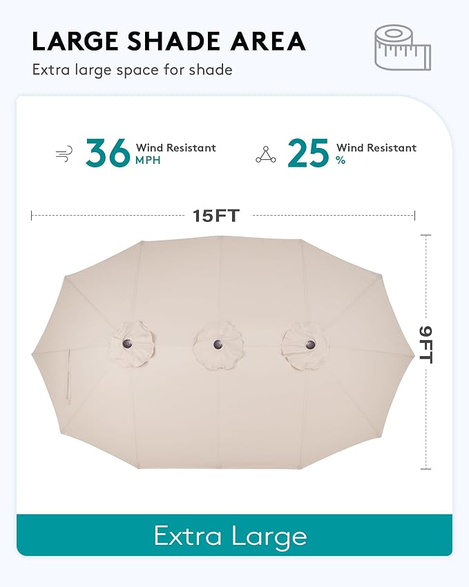 SERWALL 8-Piece Patio Dining Sets with 15FT Double Side Patio Umbrella, Outdoor HDPE Dining Furniture Set with Umbrella Hole Cut-Out Table and 6 Chairs, Aruba（Umbreall Base not Included） - Image 4
