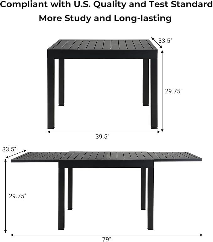 Grand patio 7-Piece Patio Dining Set for 6, 6 E-Coated Outdoor Dining Set Swivel Patio Dining Chairs with Olefin Cushions & 1 Black Extendable Rectangular Table for 4-6 Person - Image 6