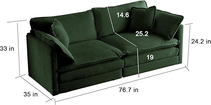 ERYE Oversized Loveseat Sectional Sofa Modern Deep Seat Reversible Chaises Sofa&Couch with 2 Movable Ottomans and 4 Pillows, Modular Sleeper Upholstered Couch for Living Room,Apartment,Studio,Office
