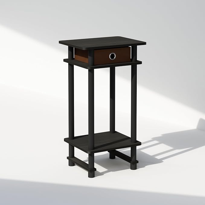 Furinno Turn-N-Tube Tall Nightstand with Bin, 1-Pack, Plastic Poles, Espresso/Brown - Image 6