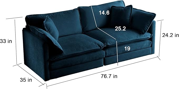 ERYE Oversized Loveseat Sectional Sofa Modern Deep Seat Reversible Chaises Sofa&Couch with 2 Movable Ottomans and 4 Pillows, Modular Sleeper Upholstered Couch for Living Room,Apartment,Studio,Office