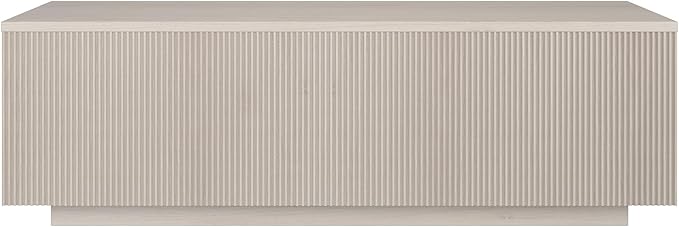 Henn&Hart 48" Fluted Rectangular Low-Profile Coffee Table with Ribbed Base for Living Room, Family Room, or Office, Beech White