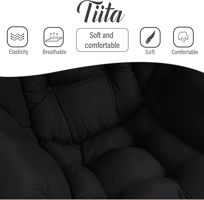 Tiita Lazy Chair with Ottoman, Black Modern Large Accent Chair, Comfy Leisure Sofa Armchair with Ottoman, Reading Chair with Footrest for Bedroom, Living Room, Dorm Rooms, Black