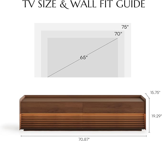 POVISON Fully-Assembled Mid Century Modern TV Stand, 70.87" Wood Media Console with Adjustable LED Light, Entertainment Center with Storage for Living Room - Image 6