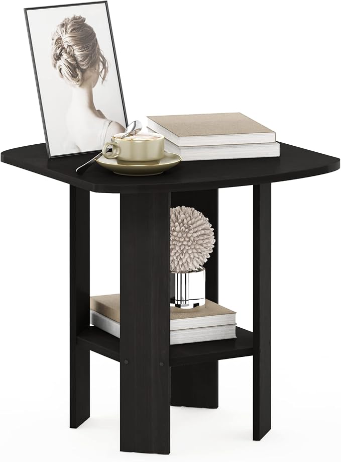 Furinno SIMPLE DESIGN Side Table, 2-Tier Modern End Table with Soft Edges, Open Shelves Night Stand, Bedside Table, for Living Room, Bedroom, Espresso by Furinno-FitsYourSpaceFitsYourBudget