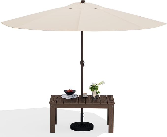 SERWALL Outdoor Coffee Table with 9FT Umbrella, HDPE Patio Coffee Table for Outside, Rectangle, Coffee(Not Include Umbrella Base) by SERWALL