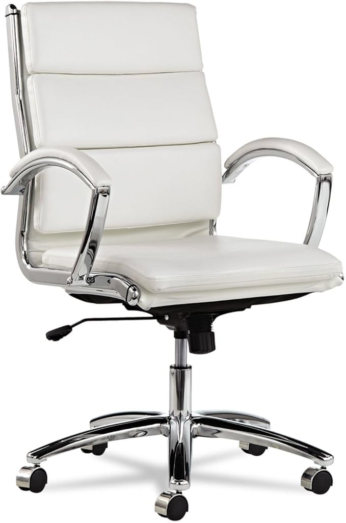 Alera Neratoli Mid-Back Swivel/Tilt Chair, White Faux Leather, Chrome Frame