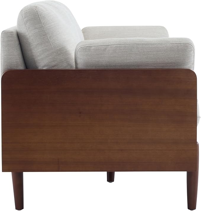 Christopher Knight Home Arboris Modern Rubberwood Frame, Fabric Upholstered Loveseat, Living Room/Bedroom/Apartment Couch/Sofa with Toss/Back Pillows and Removable Cushions, Beige+Light Walnut