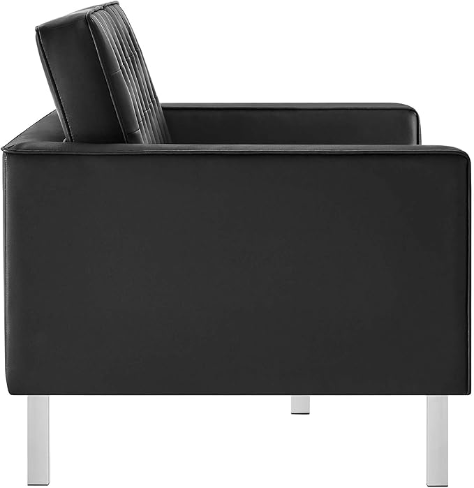 Modway Loft Tufted Button Faux Leather Upholstered Loveseat in Silver Black