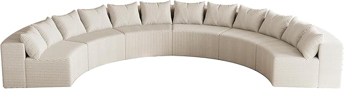 KEIKI 6 Seat Corduroy Curved Sectional Sofa, Symmetrical Modular Semi Circular Couch, Deep Seat Tufted Corner Sofa for Living Room, Lobby, Beige