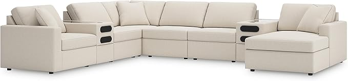 Signature Design by Ashley Modmax Stain Resistant Modern Modular U-Shaped 8-Piece Sectional with Chaise and Audio Consoles, Loose Reversible Cushions, Removable Covers, USB Ports and Storage, White